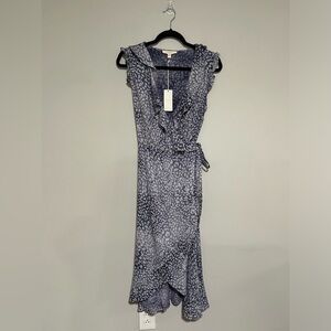 Grade & Gather Sleeveless Blue Leopard Print Midi Wrap Dress Small Boutique